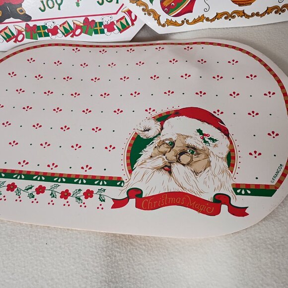 Vintage Christmas Placemats Vinyl PVC Santa Claus Joy Magic of Christmas Heart - Picture 2 of 4